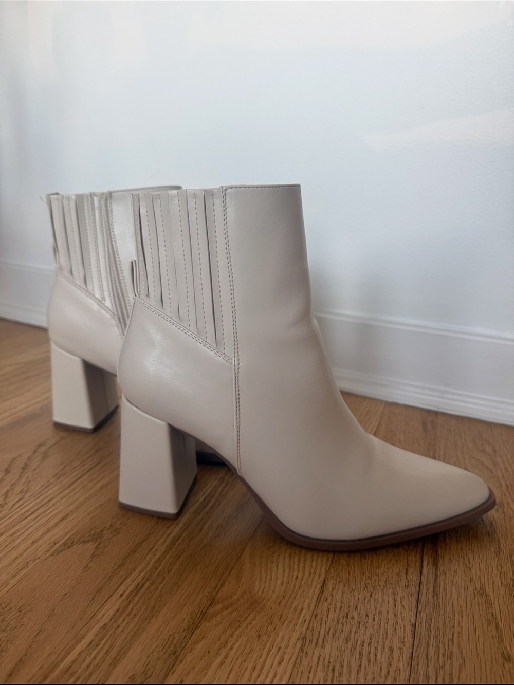 Madden Girl Cream Block Heel Ankle Boots